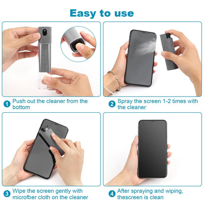 2-in-1 Portable Phone & Tablet Screen Cleaner Set – Spray with Microfiber Cloth for Touchscreens & Glass